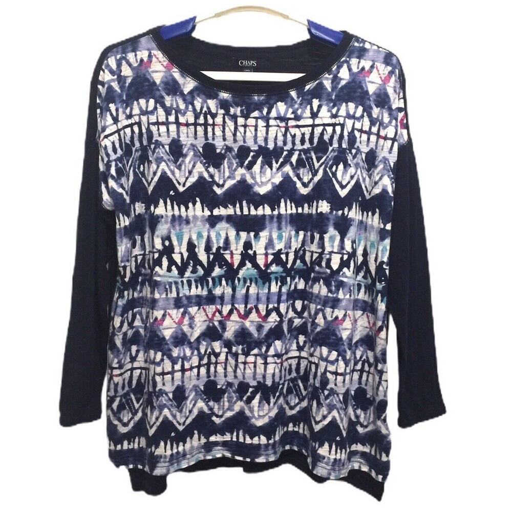CHAPS Sport Women's Shirt Top Size Large Drop Shoulder Blue Long Sleeve Boxy